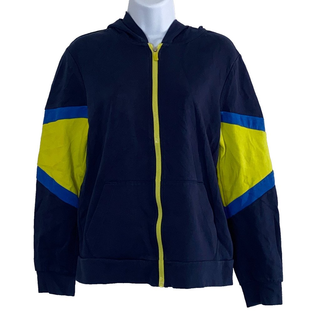 Athletic Hoodie Womens Size XL 14-16 Blue Yellow Interlock Jacket